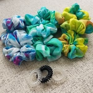 Handmade Silk Tye Dye Scrunchies with Coil Hair Ties Island Aloha Sewing